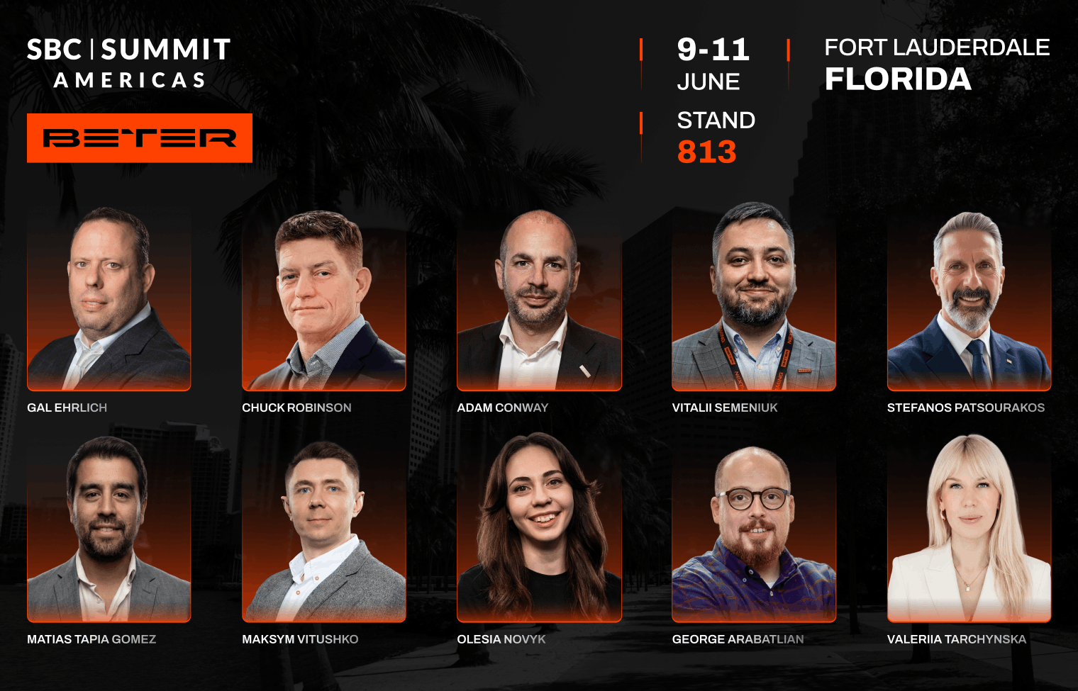 BETER exhibition stand at SBC Summit Americas 2026, Fort Lauderdale, Florida – esports and sports betting provider